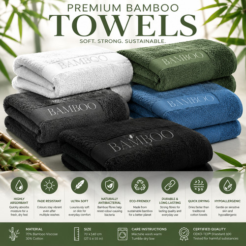 500gsm bamboo bath towels set - 500gsm,